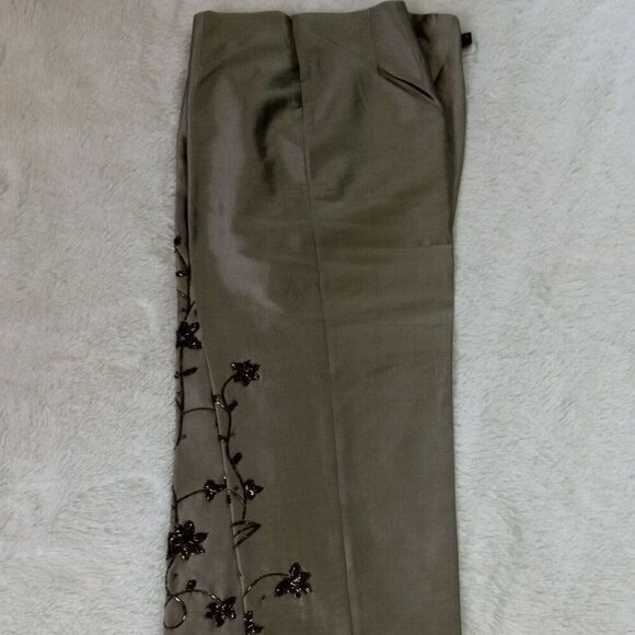 SILKLAND Hand Beaded, Side Closure, Fully Lined Pants -Size 12 (Olive Green) NEW - Picture 7 of 16